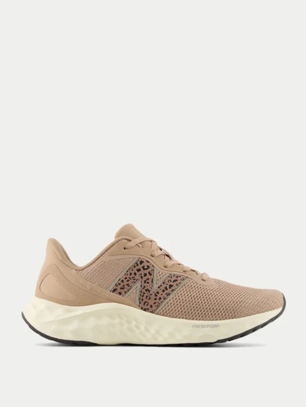 New Balance Women's Fresh Foam Arishi v4 Flat Taupe Leopard-Print Logo